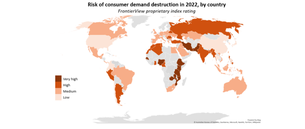 risk of consumer demand destruction in 2022, by country