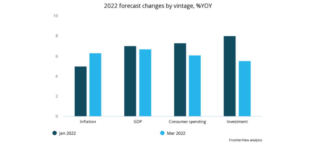 2022 forecast changes by vintage (India's economy)